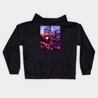 Walking By The Dreamy Anime Sunset Kids Hoodie